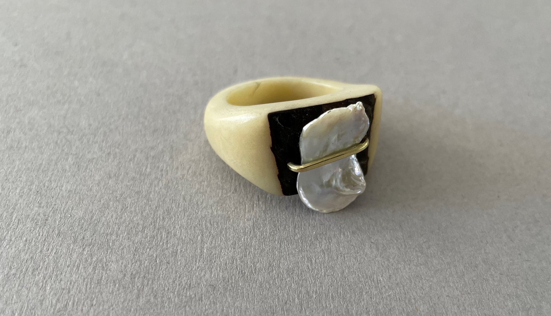 Vegetable Ivory Signet ring with Pearl